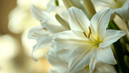 Obraz premium Beautiful Close Up of White Lilies in Bloom