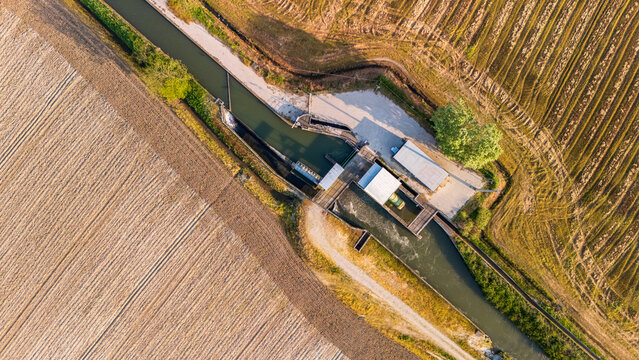 Irrigation Canal with Sluice Gate for Rice Field Water Control