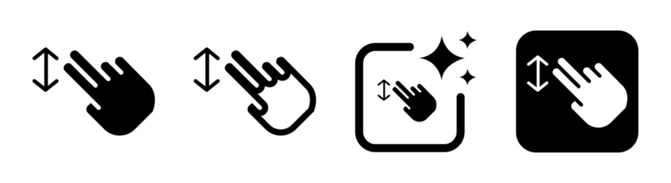 Two finger swipe or drag gesture icon for touch pad navigation black vector illustration isolated on transparent PNG background