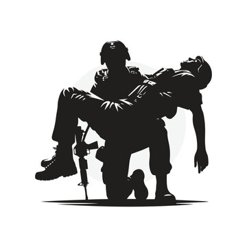 Soldier Assisting Wounded Comrade Silhouette
