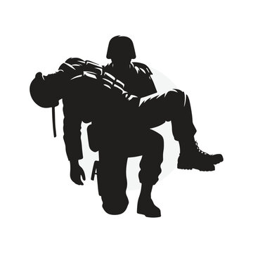 Soldier Assisting Wounded Comrade Silhouette
