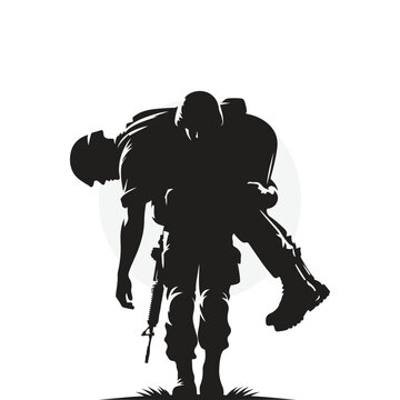 Soldier Assisting Wounded Comrade Silhouette
