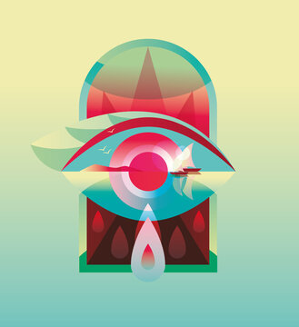 Seascape Reflected in an Eye with Sailboats