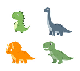 Fototapeta premium Cute cartoon dinosaur set in different poses isolated on white background