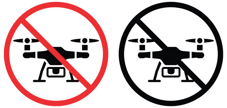 Drone prohibited symbol pack, no drone zone signs, aircraft flight restriction icons, privacy safety warning graphics, stop and allowed area indicators, airspace regulation symbols, modern flat vector