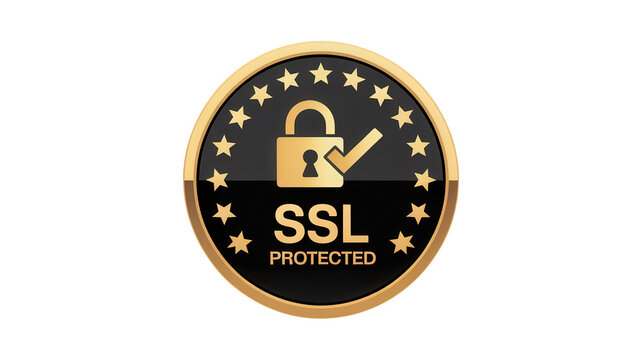 SSL protected security badge icon with lock and stars isolated on transparent background