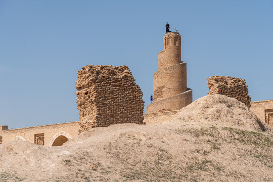 Exterior view, the 9th century Abbasid Abu Dulaf Mosque, Samarra, Iraq