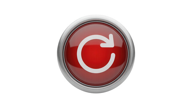 Red refresh button isolated on white background with metallic interface circular technology communication isolated on white background