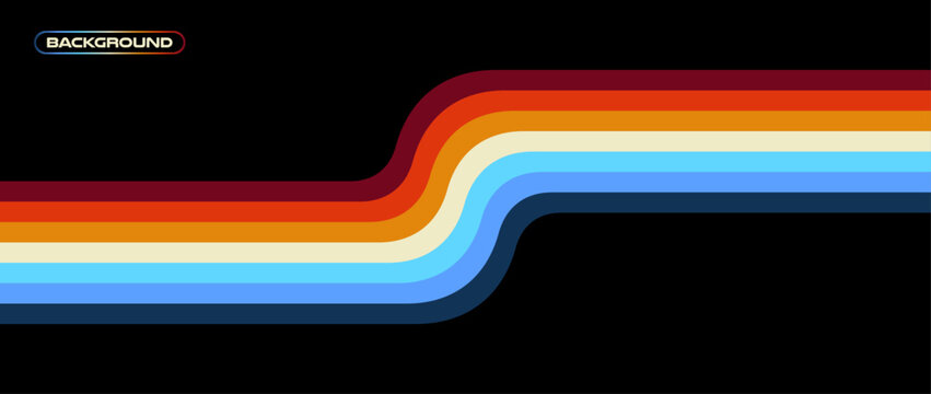Vintage striped retro background, colorful curved lines. 1970s 1980s 1990s style abstract wave pattern for poster, banner or cover