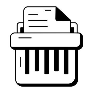 A glyph style icon showing paper shredder machine