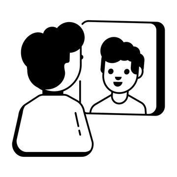 A glyph style icon depicting self reflection