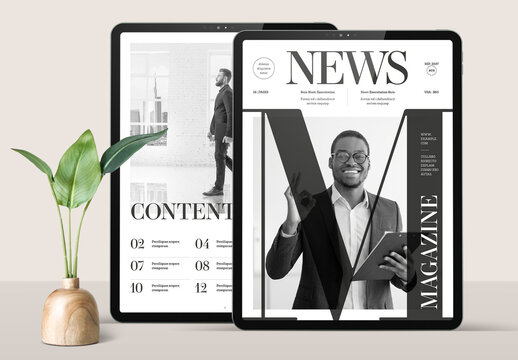 Black and White Digital Magazine Layout