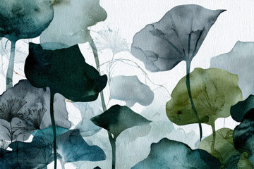 Elegant Watercolor Leaves in Shades of Green and Blue