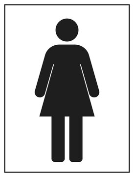 Female figure icon in flat minimal style isolated on white background. Widely used for restroom signage, navigation and public information svstems. Clean vector desian suitable for apps, websites and