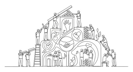 Obraz premium Teamwork building community with symbols of cooperation and harmony