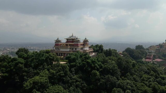 Drone View of Tibetan Buddhist Gumba in Kathmandu Valley