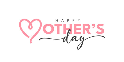 Happy Mother's Day typography logo with heart icon and elegant script lettering for greeting cards and stickers © AFRAN STUDIO
