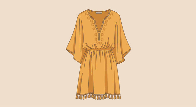 Orange Bohemian Tunic Dress With Fringe For Fashion And Lifestyle Concepts