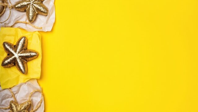 Bright yellow beach with shells and starfish