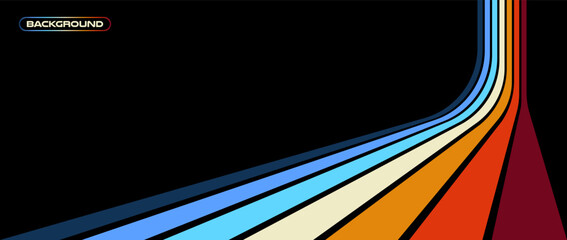 Naklejka na ściany i meble Abstract retro striped background with curved lines. Vintage 1970s 1980s colorful wave pattern