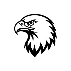 Fototapeta premium A black and white vector silhouette portrait of a bald eagle head. This sharp, powerful design is ideal for team mascots, patriotic branding, and professional logos.