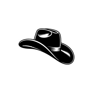 A black and white vector illustration of a classic cowboy hat. A timeless, rugged design perfect for western, rodeo, and country-themed branding and logos.
