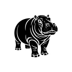 Obraz premium A black and white vector silhouette illustration of a hippopotamus. A robust, bold design perfect for zoo, wildlife, or nature-themed branding and graphic projects.