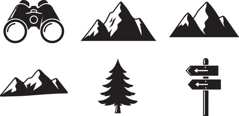 Mountain adventure icon set hiking biking nature vector silhouette bundle © HAFIJA KHATUN