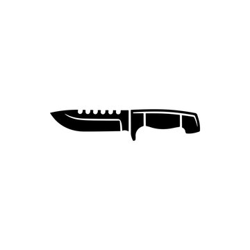 A black and white vector silhouette icon of a tactical combat knife. A sharp, rugged design suitable for outdoor, survival, military, or adventure branding.