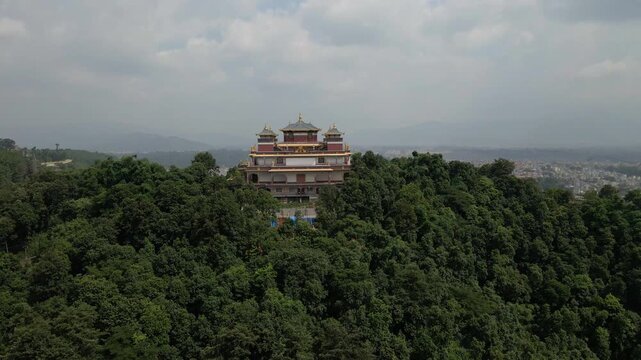 Drone View of Tibetan Buddhist Gumba in Kathmandu Valley