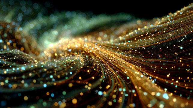 Abstract data vortex of luminous particles forming vertical energy stream, representing transformation and buisness growth stratgy, high tech analytics theme, ultra HD
