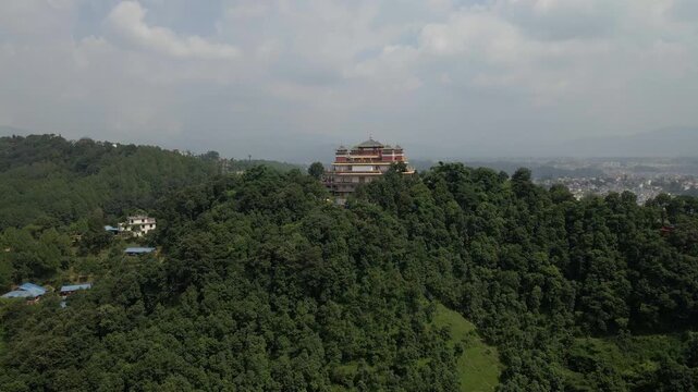 Drone View of Tibetan Buddhist Gumba in Kathmandu Valley