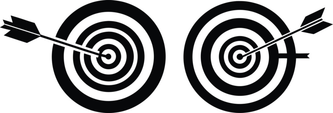Two target symbols with arrows showing direct hits and a miss, representing success and failure in achieving goals