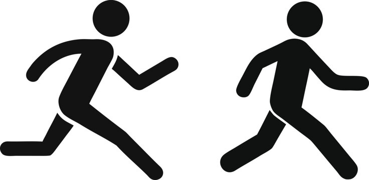 Two stick figure running icons on a white background, representing motion and activity