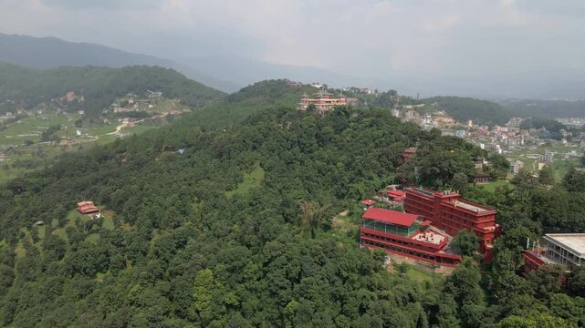 Drone View of Tibetan Buddhist Gumba in Kathmandu Valley