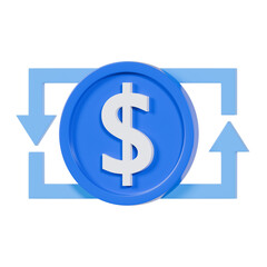 Obraz premium 3D illustration of a dollar coin with directional arrows representing money exchange, currency transfer, financial transactions