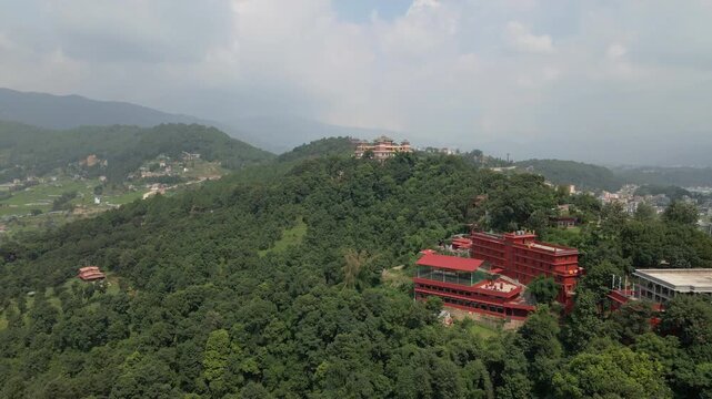 Drone View of Tibetan Buddhist Gumba in Kathmandu Valley