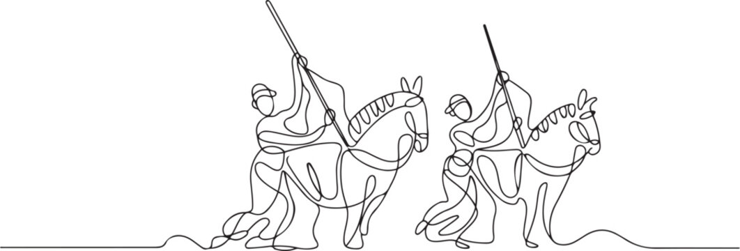 Kuda lumping or jaran kepang dancers traditional. one line icon drawing vector