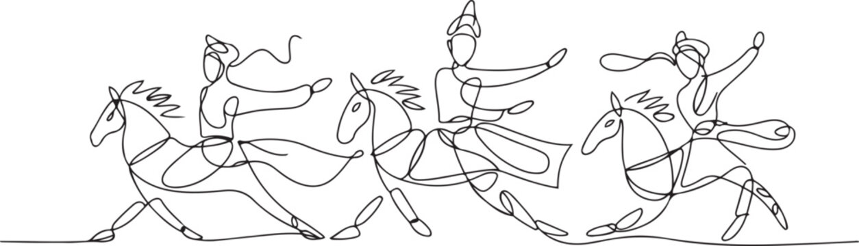 Kuda lumping or jaran kepang dancers traditional. one line icon drawing vector