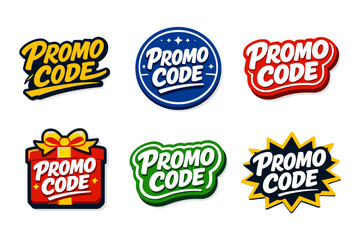 Obraz premium Collection of colorful promo code badges and labels for marketing and sales