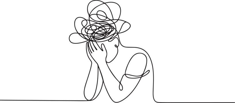 Continuous singe one line drawing art of stress confusing people because any problem. one line art icon drawing vector