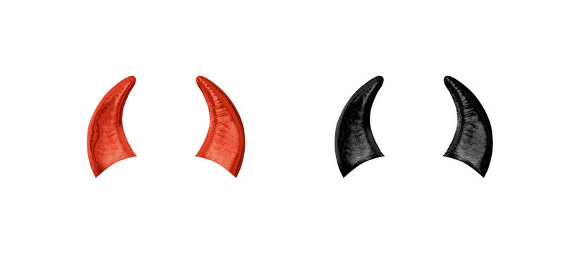 Red and black devil horns headbands isolated PNG, costume accessories for Halloween and party themes on transparent background