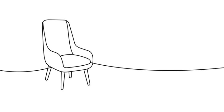 Minimal accent chair with tall backrest in clean line illustration. Elegant silhouette with simple form