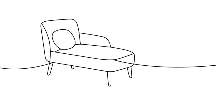 Lounge chaise with cushion in minimalist line drawing. Relaxing furniture for modern interior design