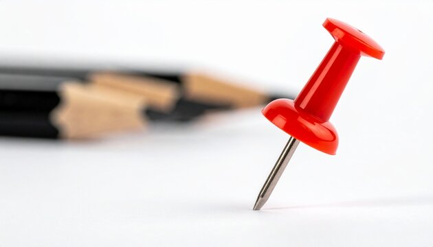 Close-up of a Red Plastic Push Pin Isolated on White Background
