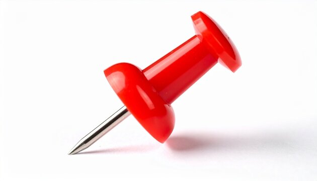 Close-up of a Red Plastic Push Pin Isolated on White Background