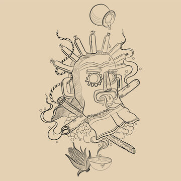 Aya Huma Character Vector Illustration for Inti Raymi Festival, Ecuador Folklore