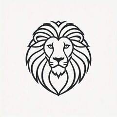 Obraz premium Symmetrical Lion Logo, Simple Bold Lines Vector Illustration of a Lion Head on White Background