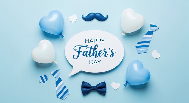 Celebrating father s day a festive blue layout with mustaches ties and a heartfelt greeting card
