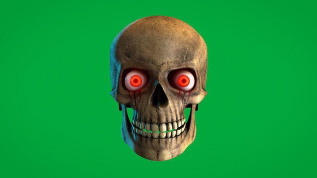 Haunted Skull Horror Visual on Green Screen Background